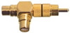Adaptateur RCA mâle - 2x RCA femelle, bague noir, angle 90°, doré