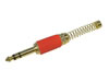 Fiche Jack 6.35mm Stéréo Mâle, doré, rouge, avec Capot Plastique